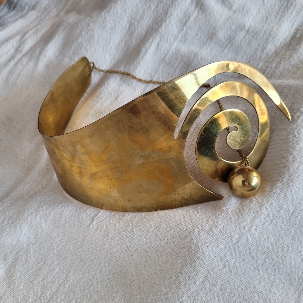 Solid brass statement collar tribal necklace … - Picture 2 of 6